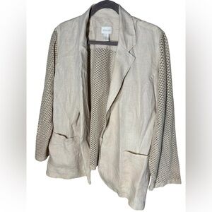 Linen Lace  and Cotton Light Jacket  
Beige Linen Open Jacket Collared